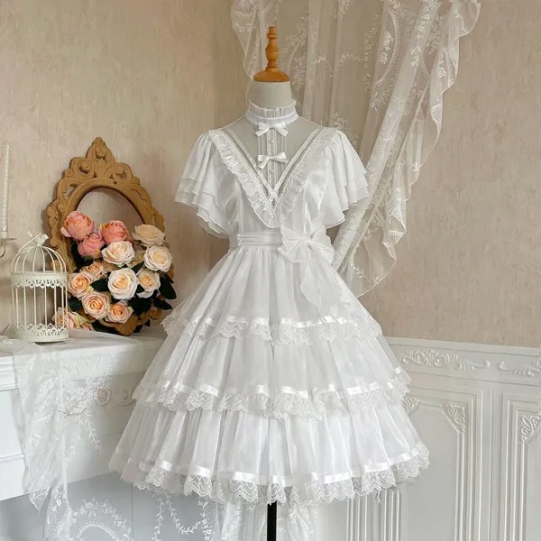 Женское платье принцессы в стиле японской Лолиты, готическое кружевное свадебное платье Y2k с бантом и оборками, шикарное вечернее праздничн...