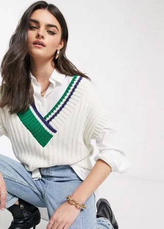 Вязаный жилет кремового цвета с полосками ASOS DESIGN-Белый