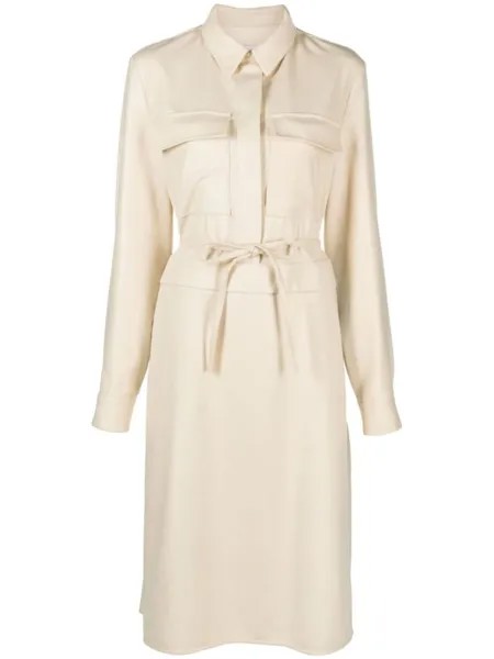 Jil Sander шерстяное платье-рубашка с поясом, нейтральный цвет