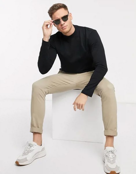 Черный лонгслив с высоким воротом Selected Homme