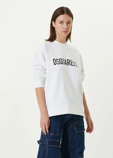 Белый свитшот с круглым вырезом и логотипом Dsquared2