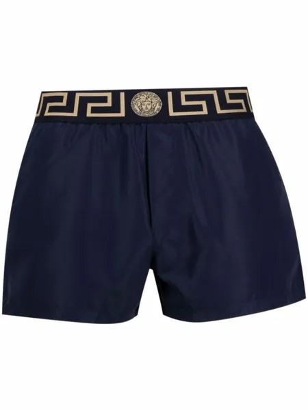 Versace плавки-шорты с узором Greca, синий