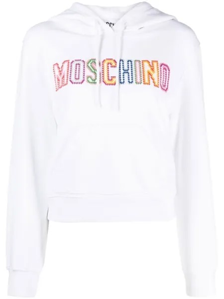 Moschino укороченное худи с вышитым логотипом, белый