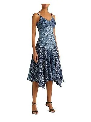 LAUREN RALPH LAUREN Женское темно-синее платье миди с регулируемым краем и платком 4