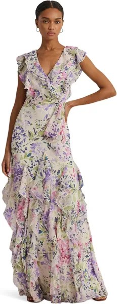 Платье LAUREN Ralph Lauren Floral Ruffle-Trim Georgette Gown, цвет Cream Multi
