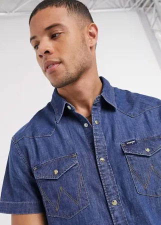 Темно-синяя джинсовая рубашка с короткими рукавами Wrangler-Темно-синий