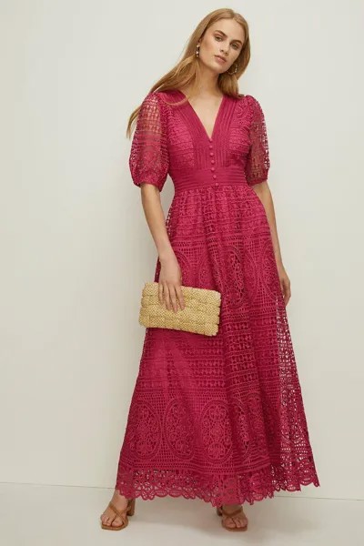 Кружевное платье макси премиум-класса с V-образным вырезом Oasis, розовый