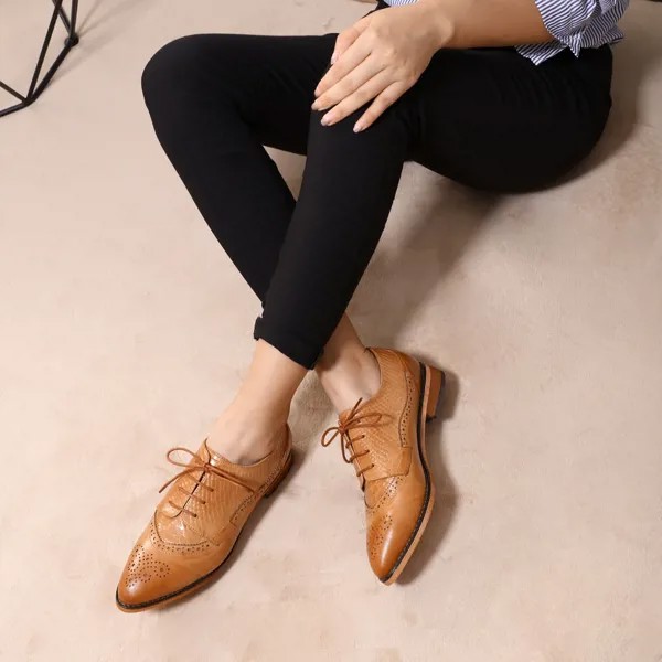 Женские туфли-оксфорды на шнуровке, шикарные винтажные туфли ручной работы из натуральной кожи, разноцветные туфли дерби с крыльями, женские повседневные туфли на плоской подошве