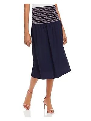 AQUA Женская темно-синяя юбка-трапеция миди с рисунком Размер: XS