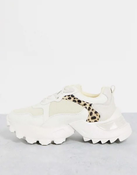 Белые кроссовки на толстой подошве с отделкой с леопардовым принтом NA-KD-Белый