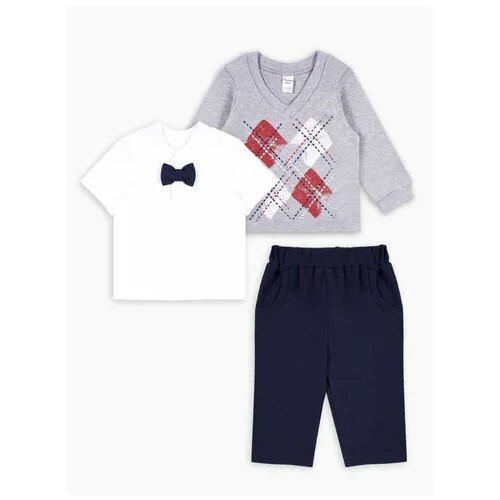 Костюм из футболки-поло, джемпера и брюк «Маленький джентльмен», рост 92 см, цвет серый