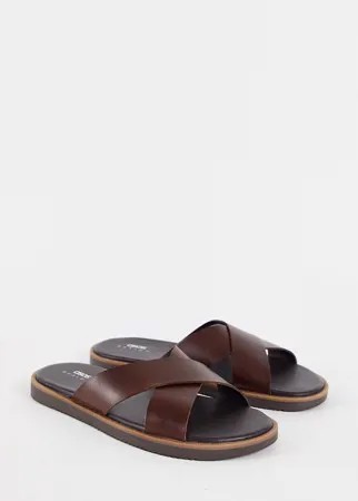 Коричневые кожаные сандалии с перекрестными ремешками ASOS DESIGN-Коричневый цвет