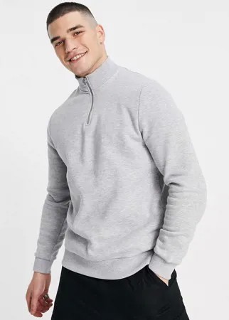 Серый меланжевый свитшот с короткой молнией ASOS DESIGN