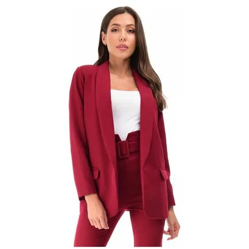 Женский классический пиджак Оверсайз oversize, удлиненный широкий пиджак, прямой крой, с подкладом, бордовый цвет, размер 48