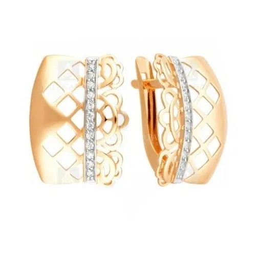 Серьги АЛЕКСАНДРА, красное золото, 585 проба, фианит