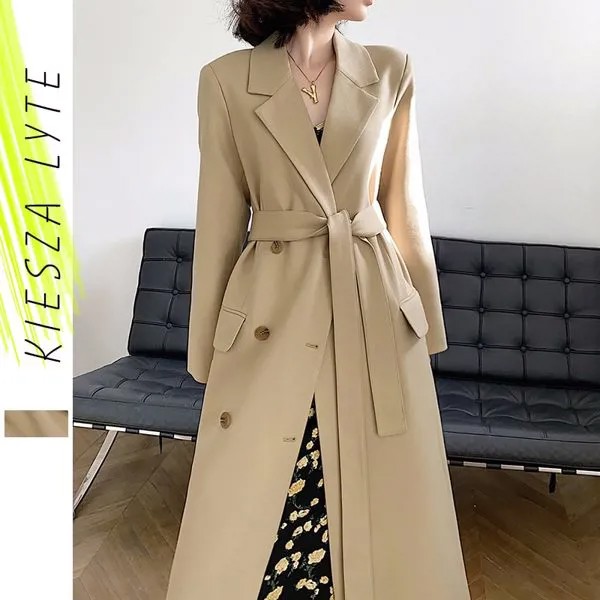 Длинная куртка цвета хаки для женщин в британском стиле 2022 весна осень французская ветровка офисная Дамская верхняя одежда