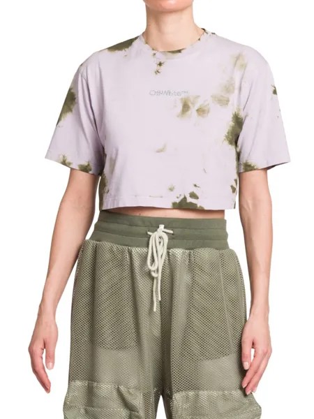 Укороченная хлопковая футболка с принтом тай-дай Off-White, сирень