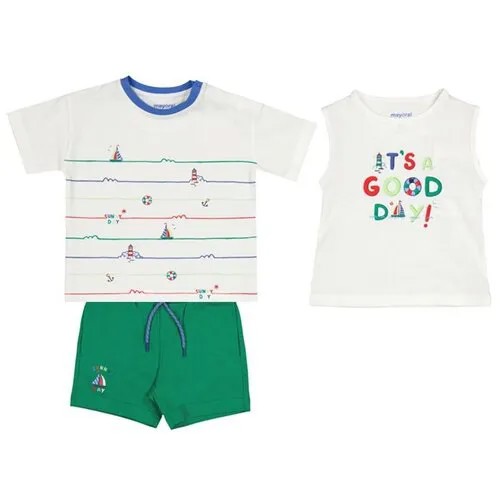 Комплект одежды  Mayoral для мальчиков, футболка и шорты и майка, повседневный стиль, размер 80, зеленый