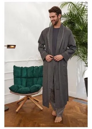 Laete Длинный мужской халат на запахе, 30389, серый, XL