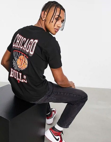 Черная футболка с принтом баскетбольного кольца на спине New Era Chicago Bulls-Черный