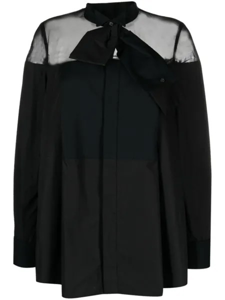 Sacai рубашка с прозрачными вставками и съемным шарфом, черный