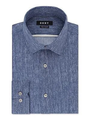 DKNY Мужская синяя классическая рубашка с длинным рукавом и воротником в ломаную клетку M 15,5- 34/35