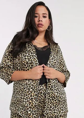 Атласный пиджак от комплекта с леопардовым принтом Simply Be-Мульти