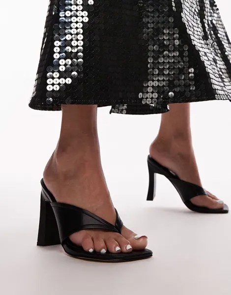 Черные мюли на каблуке с мыском Topshop Gisele