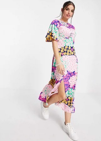 Чайное платье миди с разноцветным цветочным принтом Influence-Разноцветный