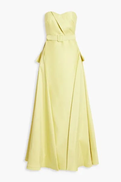 Платье из фая без бретелек Badgley Mischka, пастельно-желтый