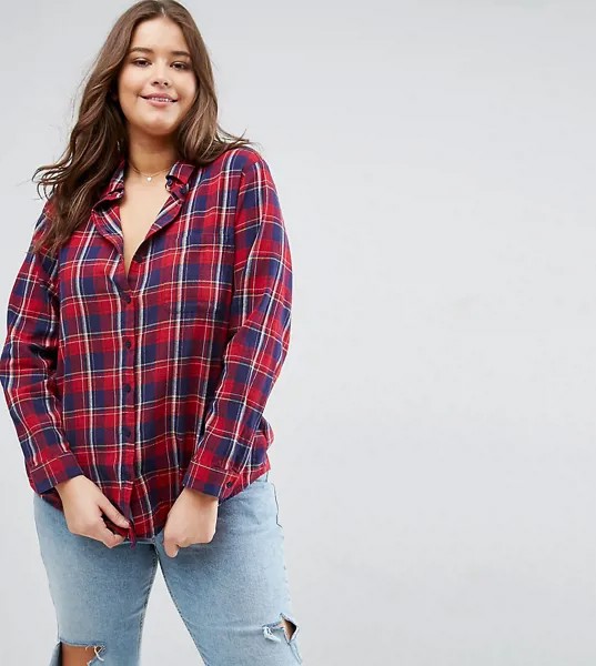 Рубашка бойфренда в сине-красную клетку с длинными рукавами ASOS DESIGN CURVE-Мульти