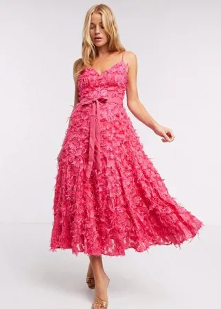 Ярко-розовое платье миди с 3D отделкой Forever U-Розовый цвет