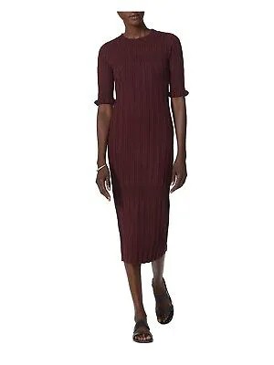JOIE Женский бордовый свитер миди с короткими рукавами вечернее облегающее платье L