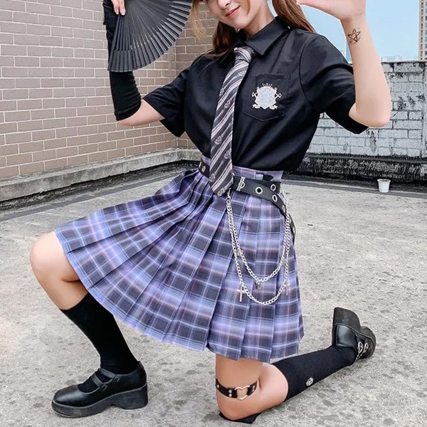 Летние женщины JK юбки высокой Waist Girl в плиссированные юбки японский стиль Дамы Sweet Plaid Мини платье