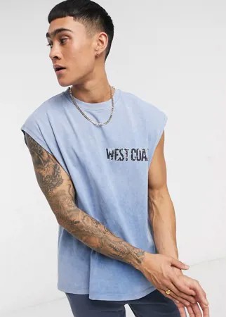 Голубая oversized-майка с эффектом кислотной стирки и текстовым принтом на груди ASOS DESIGN-Голубой