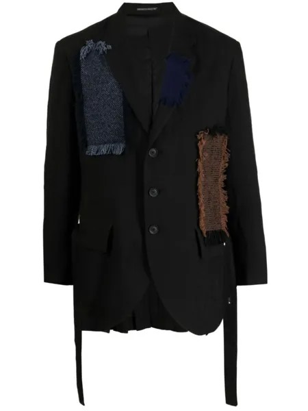 Yohji Yamamoto однобортный пиджак в технике пэчворк, черный