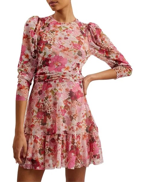 Платье Ted Baker Mildrd Mesh Mini With Shoulder Gathers, розовый