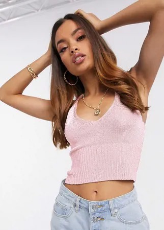 Трикотажный кроп-топ цвета розового золота с эффектом металлик Missguided Petite-Золотой