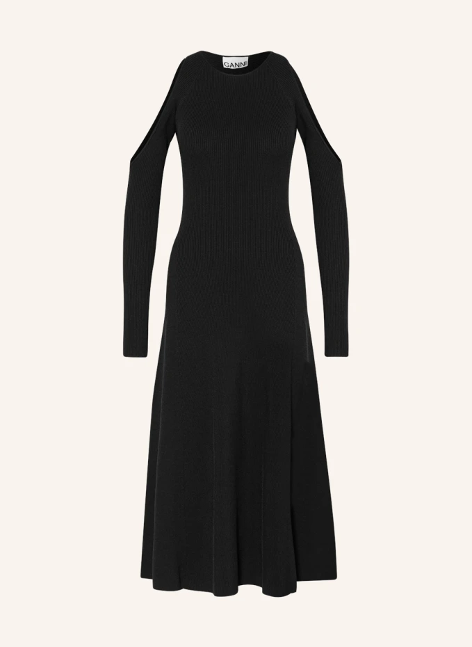 Трикотажное платье с вырезами Ganni, черный