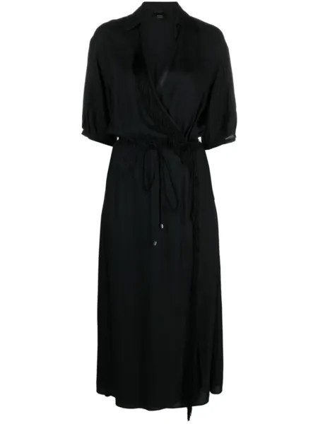 PINKO платье макси с запахом и бахромой, черный