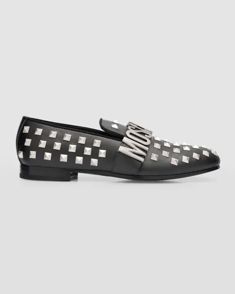 Мужские лоферы макси с заклепками и надписями Moschino, цвет Black Multi