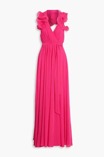 Плиссированное платье макси из шифона с вырезом халтер Badgley Mischka, фуксия