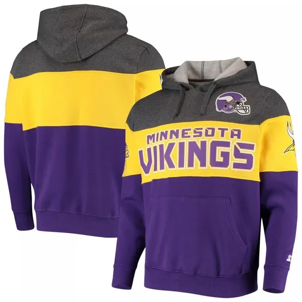 Мужской стартовый пуловер с капюшоном Minnesota Vikings Extreme Fireballer серого/золотого цвета Starter