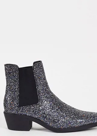 Серебристые блестящие ботинки челси на каблуке ASOS DESIGN-Серебряный