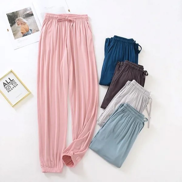 Японский новый стиль домашний сервис женские брюки весна и лето тонкие модальные свободные большие размеры сплошной цвет домашние брюки женщины нижние нитки