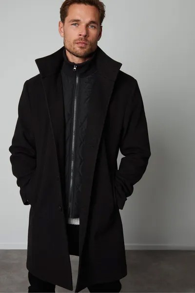 Пальто с воротником-воронкой и ложным слоем 'Pipe' Threadbare, черный