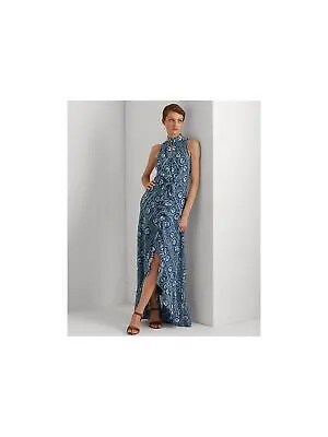 RALPH LAUREN Женское синее длинное вечернее платье без рукавов с завязками спереди на подкладке 14