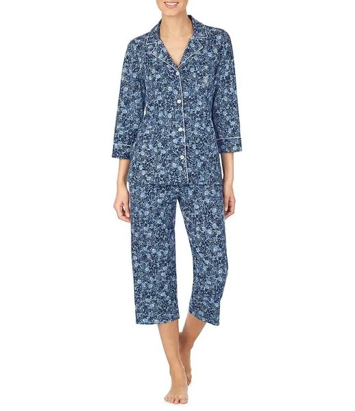 Трикотажное капри с воротником 3/4 и цветочным принтом Lauren Ralph Lauren, цветочный