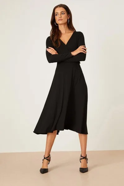 Миниатюрное черное платье миди с длинными рукавами и запахом Dorothy Perkins, черный