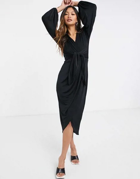 Черное платье из джерси с запахом спереди Closet London-Черный